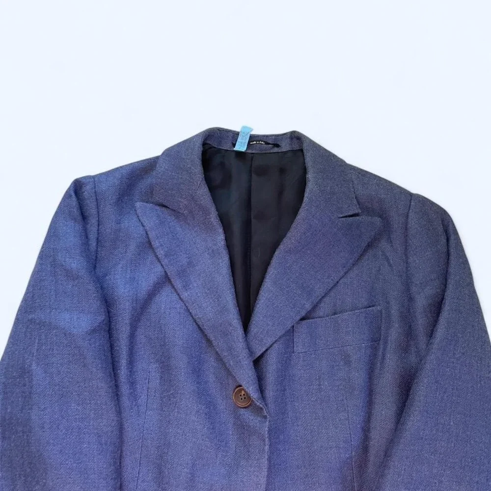 Blue lined blazer brown buttons women's size M by Attolini Donna - Picture 3 of 8